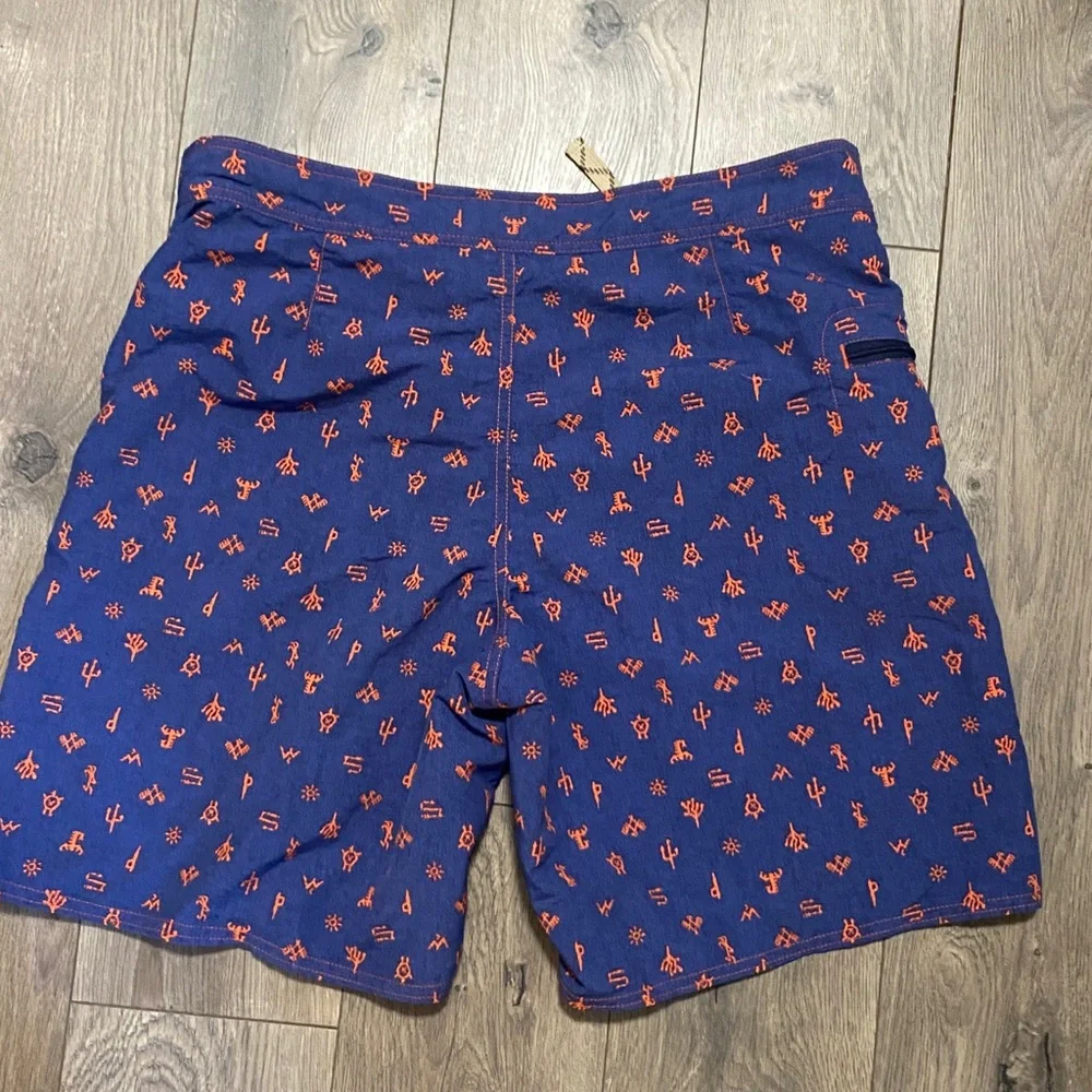 Patagonia Navy Blue and Orange Men's Swim Board Shorts
